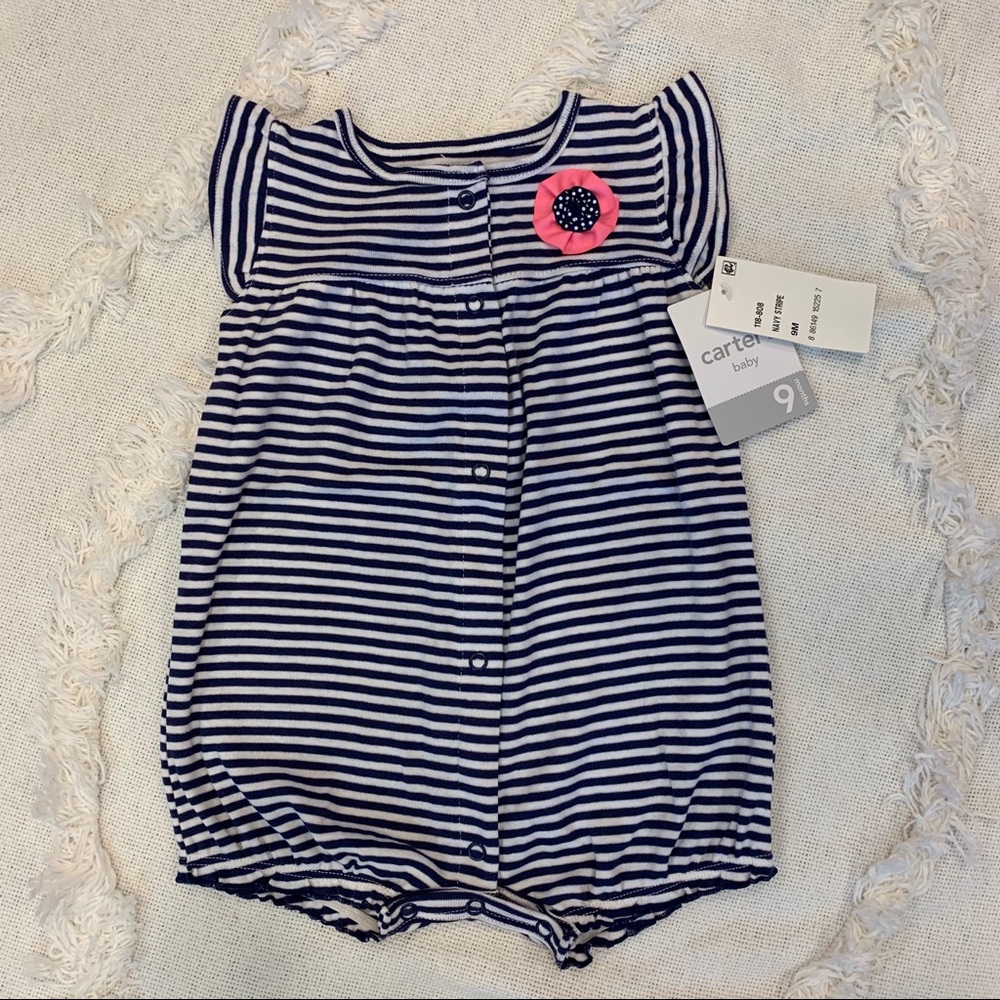 Carter’s Navy/White Stripe Romper - Size 9M NWT